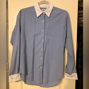 Brooks Brothers (Size S) blue button down shirt with white collar and cuffs.